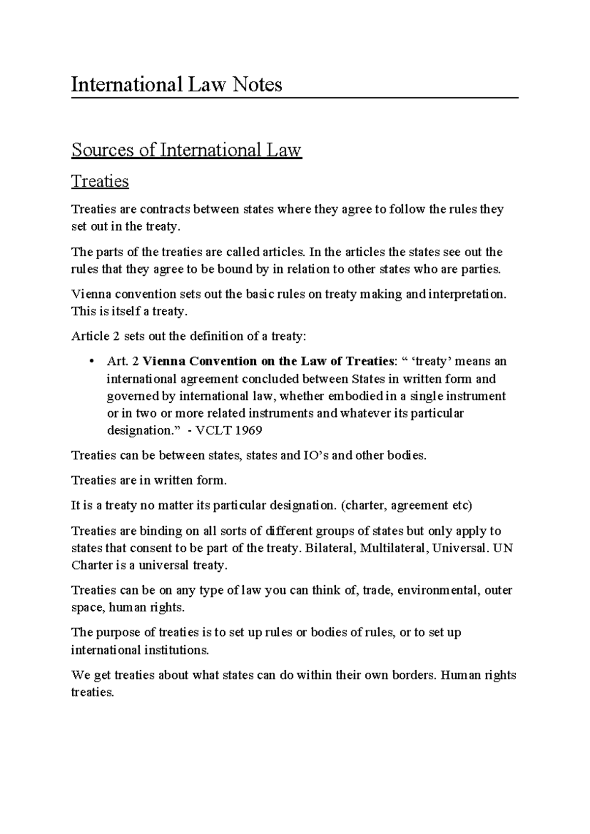 International Law Notes - International Law Notes Sources of ...