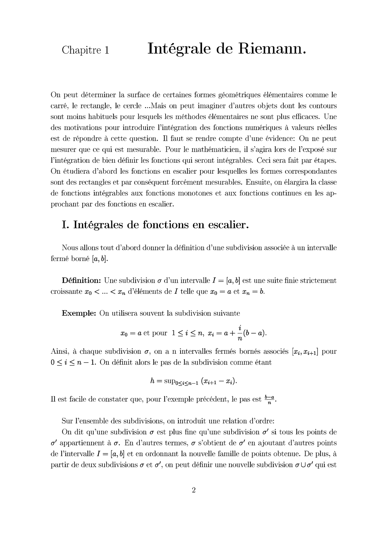 Chapitre 1 Intégrale De Reimann - Cours D'analyse 2 - S2 -Analyse 2 ...