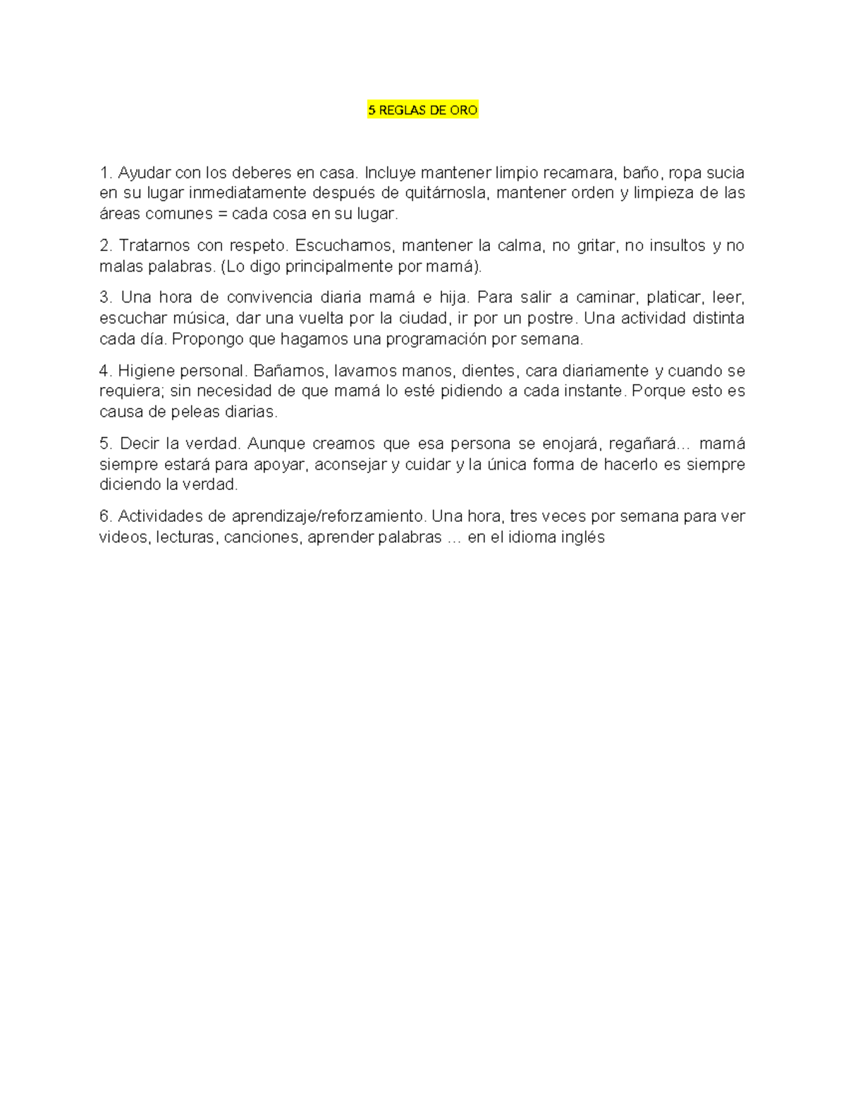 5 Reglas De Oro Carta Compromiso Doc 5 Reglas De Oro 1 Ayudar Con