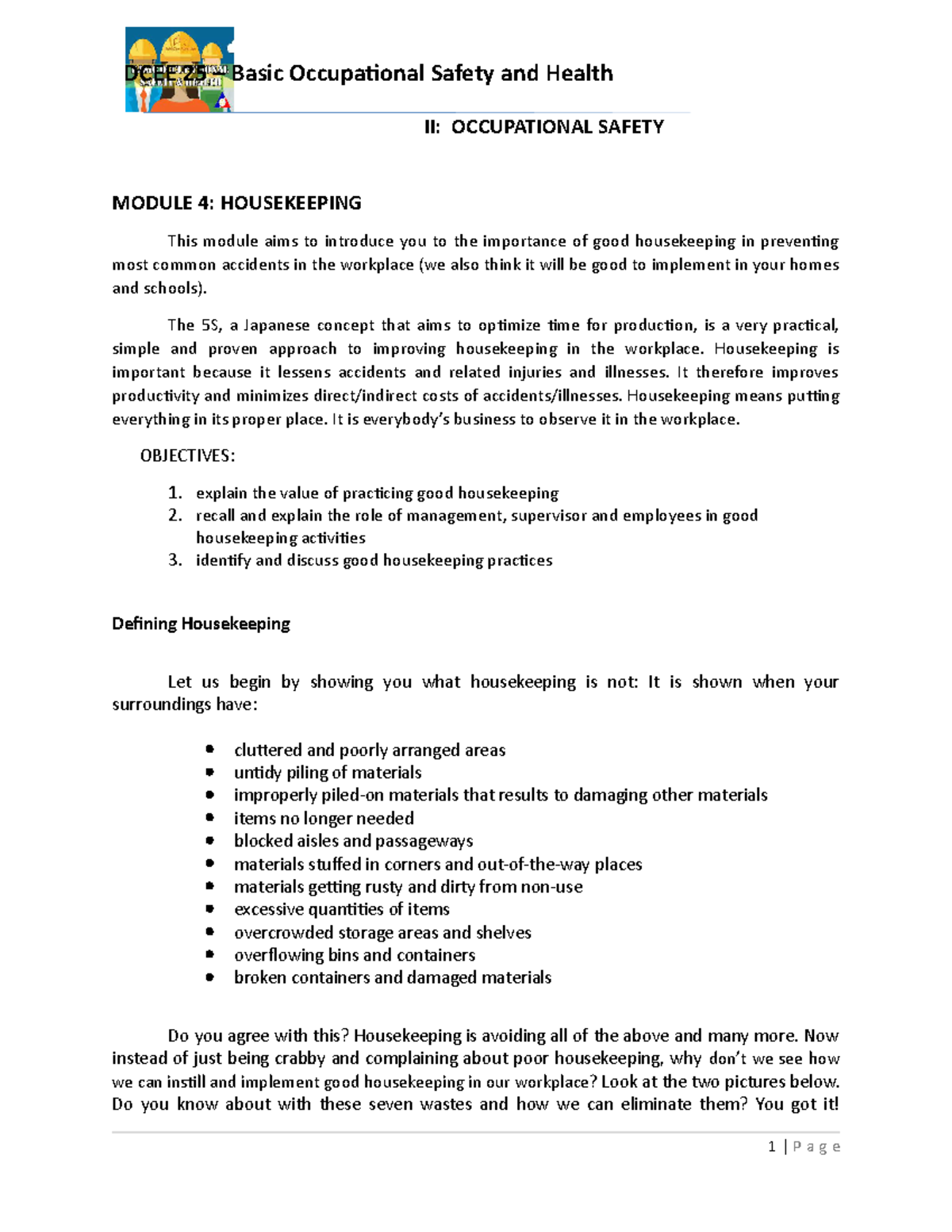 Bosh Module 4 - MATERIALS HANDLING AND STORAGE - II: OCCUPATIONAL ...