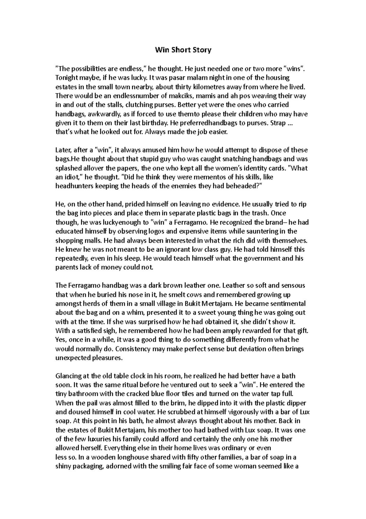 Win Short Story English - Win Short Story 