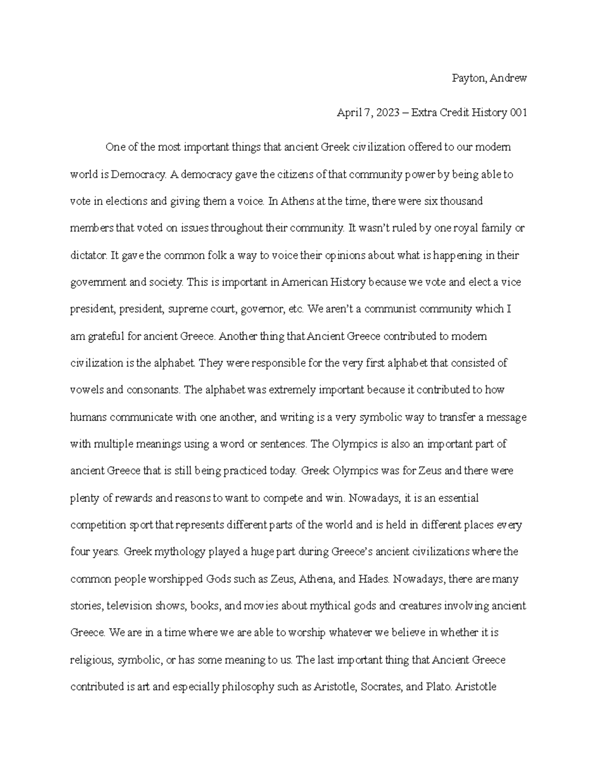 History 001 Extra Credit 1 - Payton, Andrew April 7, 2023 – Extra ...