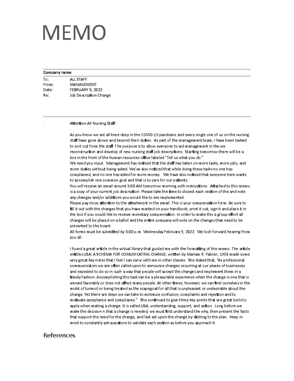 Case study eng - MEMO Company name To: ALL STAFF From: MANAGEMENT Date ...