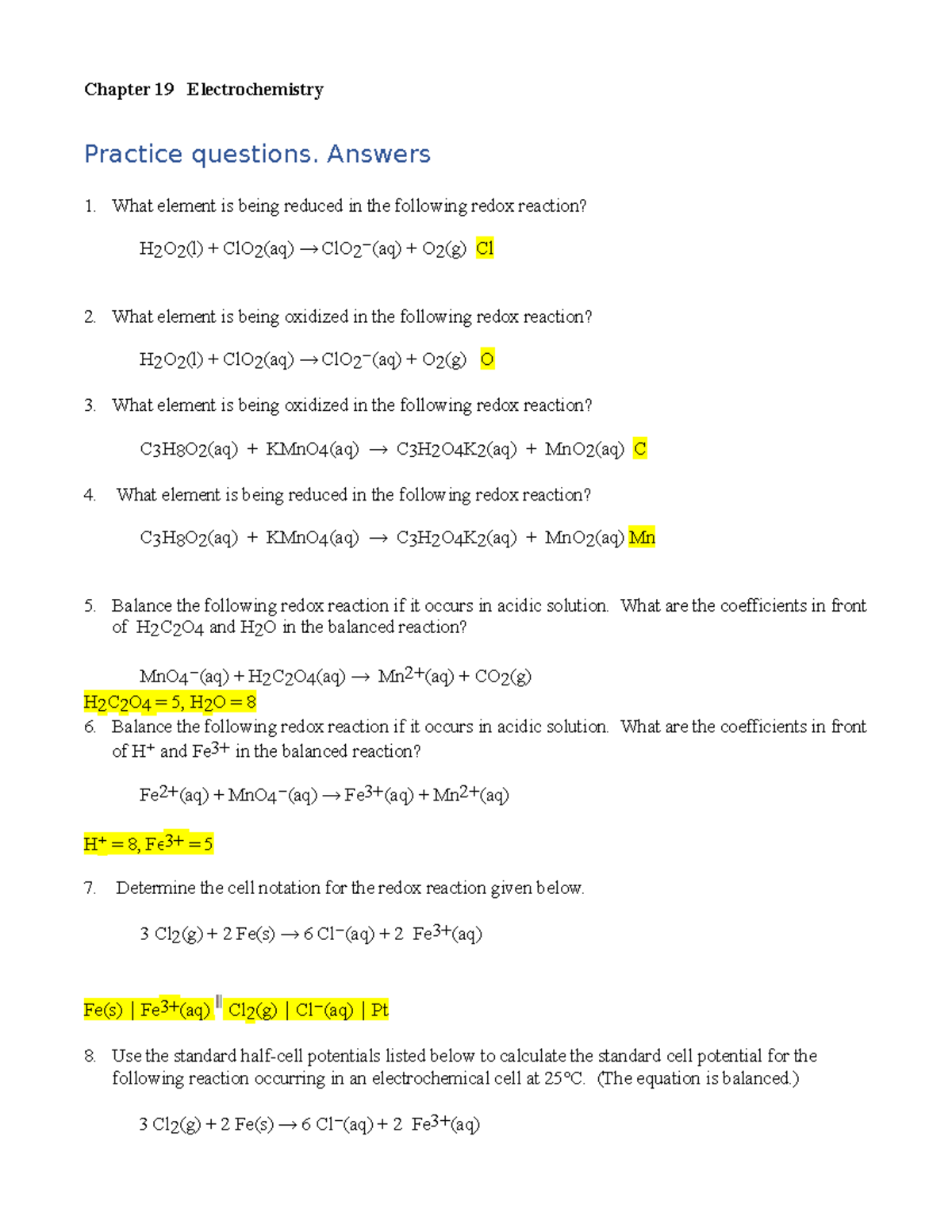 Chapter 19 practice questions Answers Fall 2020 Chapter 19