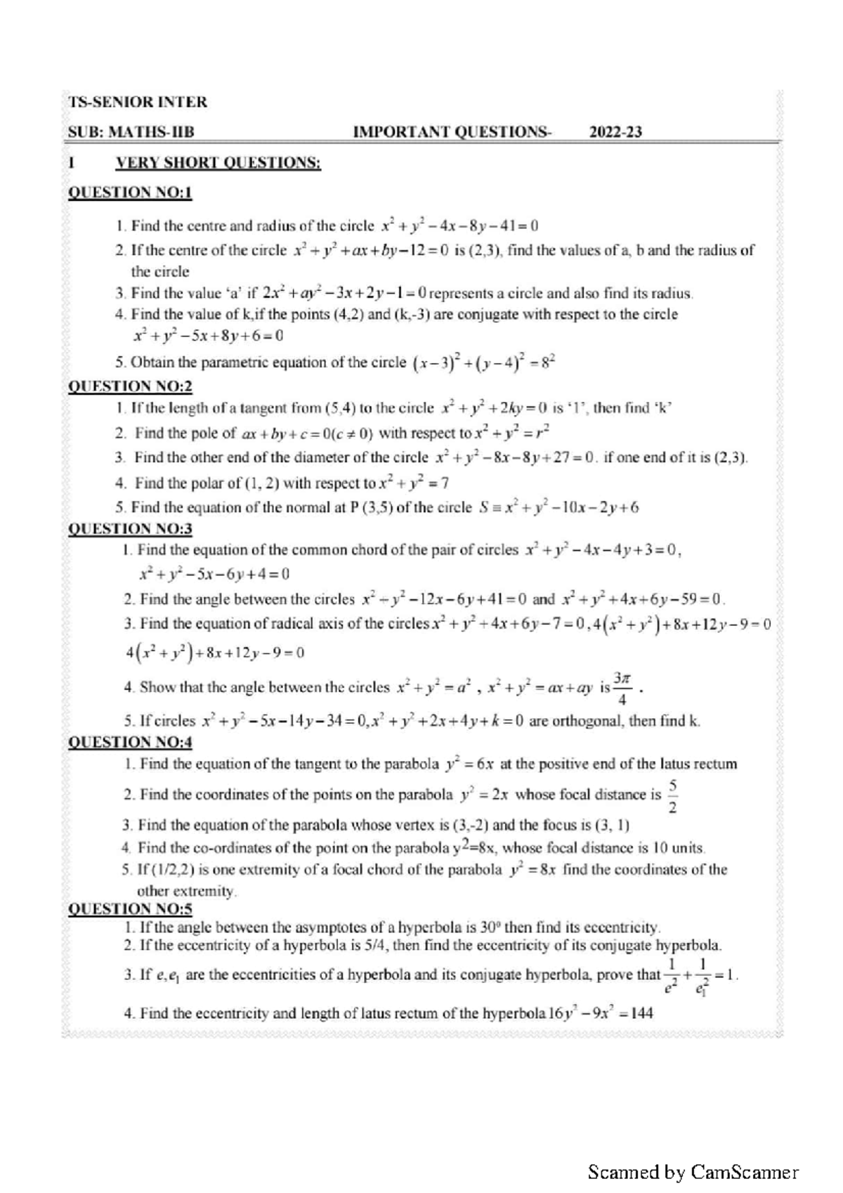 TS SR Maths IIB IMP Questions-2023 - MathsPhyChem - Studocu