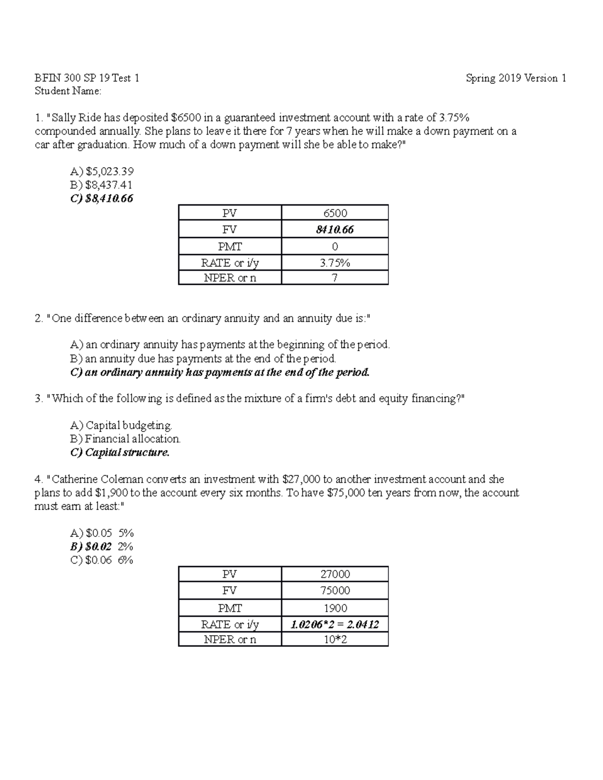 BFIN 300 SP 19 Test 1 Guideline Answers - BFIN 300 SP 19 Test 1 Spring ...