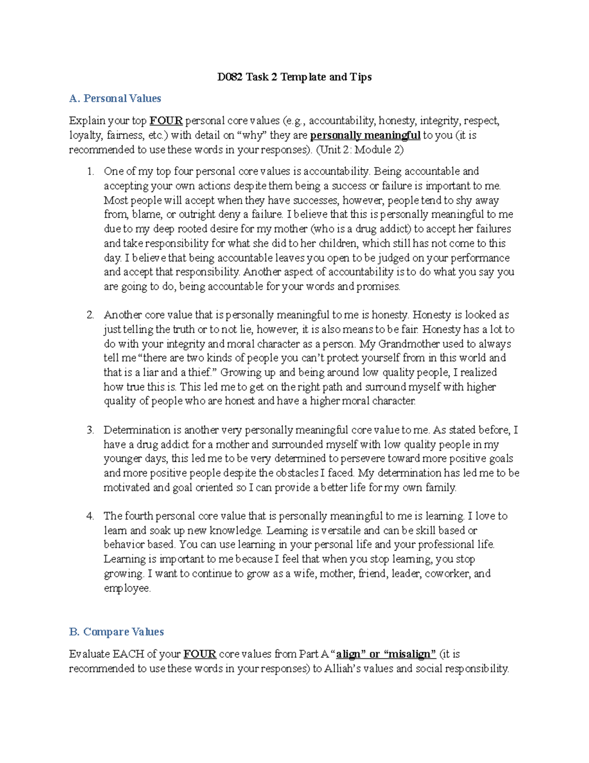 Emotional And Cultural Intelligence Task 2 - D082 Task 2 Template And ...