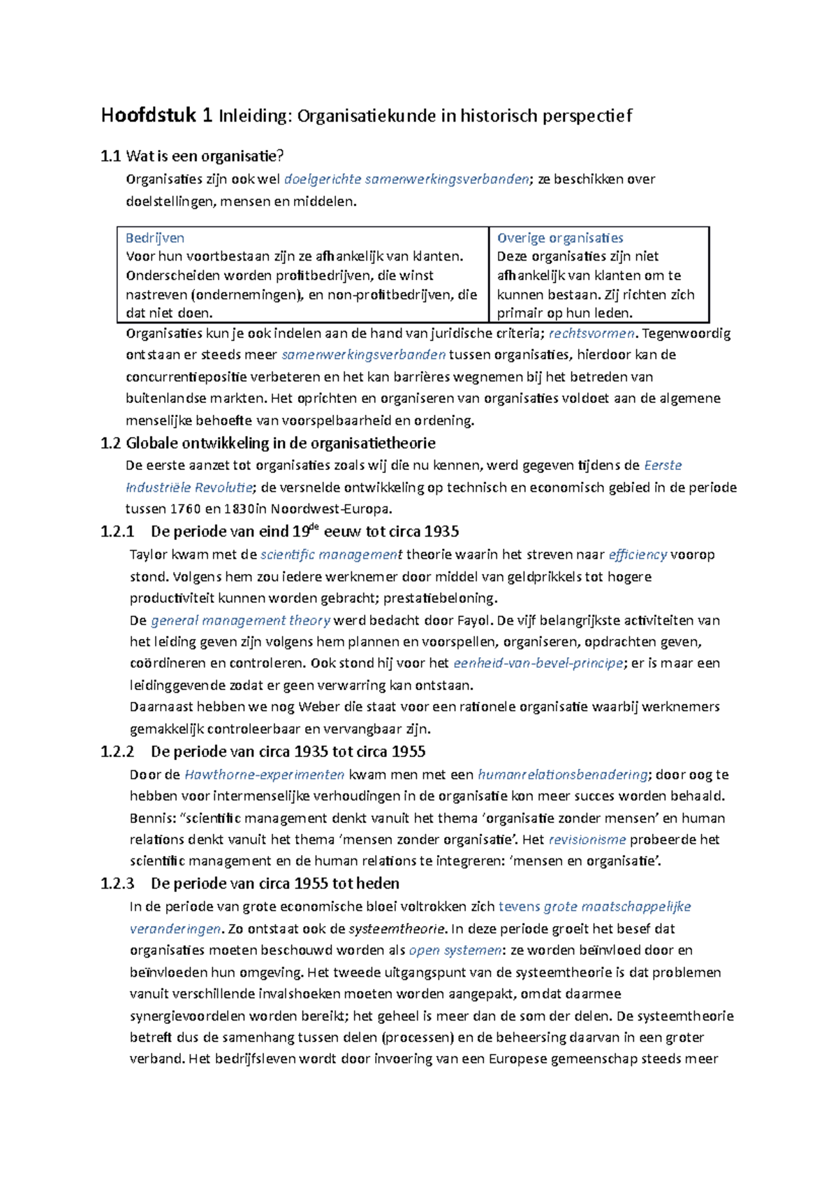 Organisatiekunde Samenvatting Hoofdstuk 1 - 4 - Hoofdstuk 1 Inleiding ...