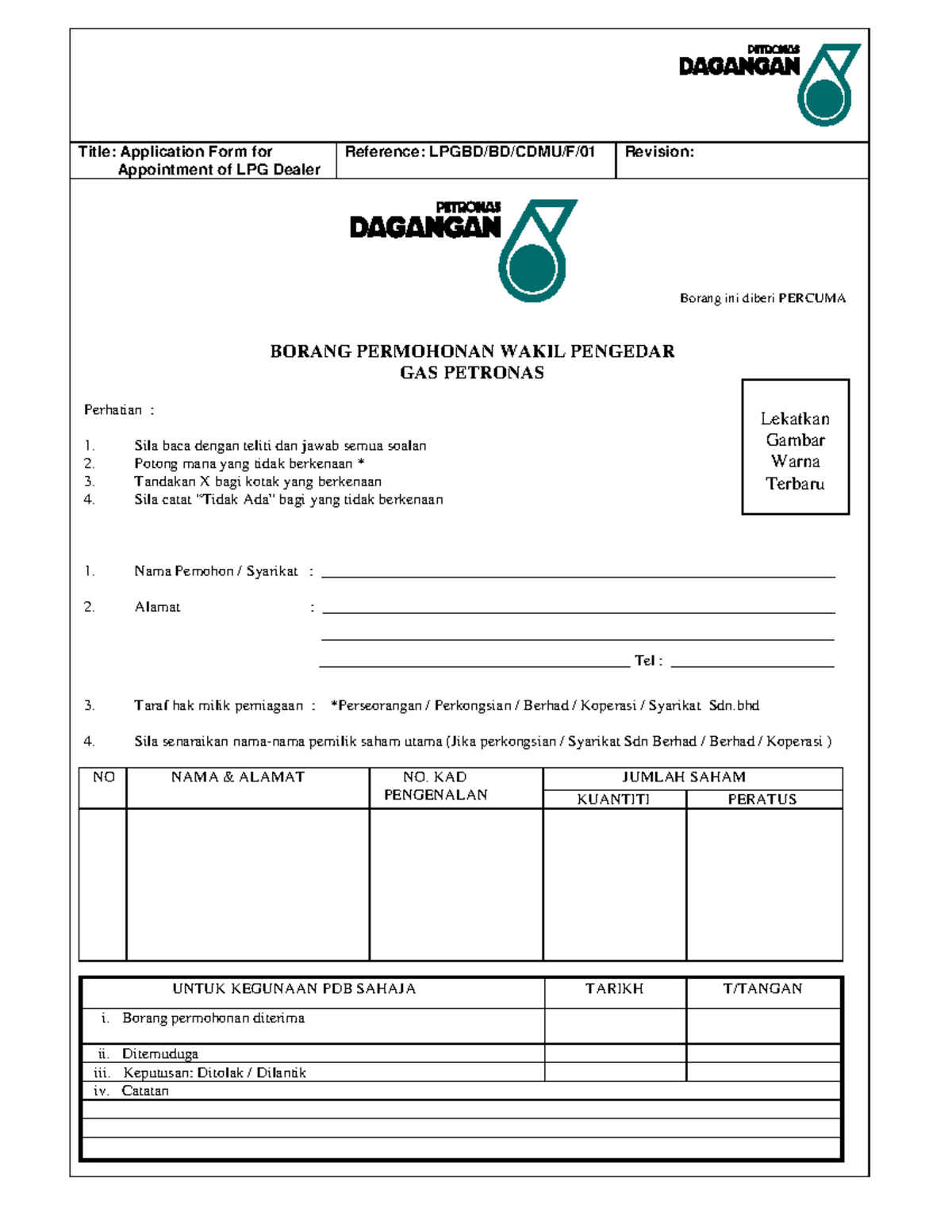 Gas petronas dealer form - Title: Application Form for Appointment of ...
