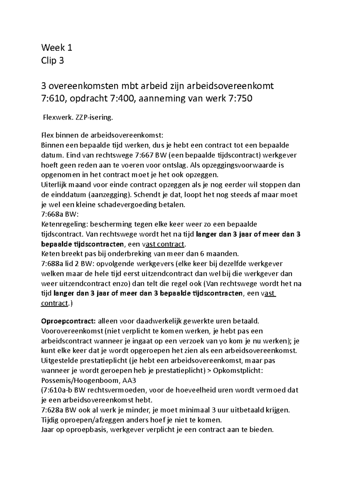 Week 1 Arbeidsrecht 2020 Pt. 2 - Week 1 Clip 3 3 Overeenkomsten Mbt ...