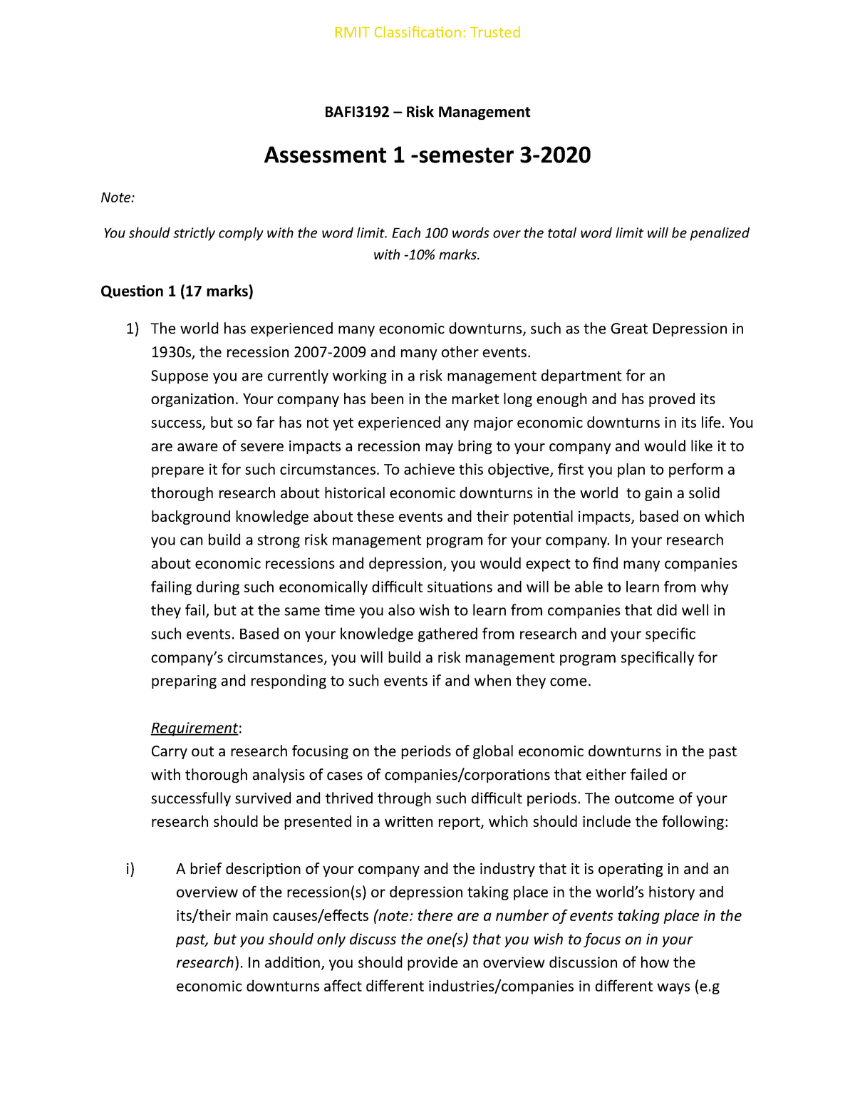 assignment 1 risk management