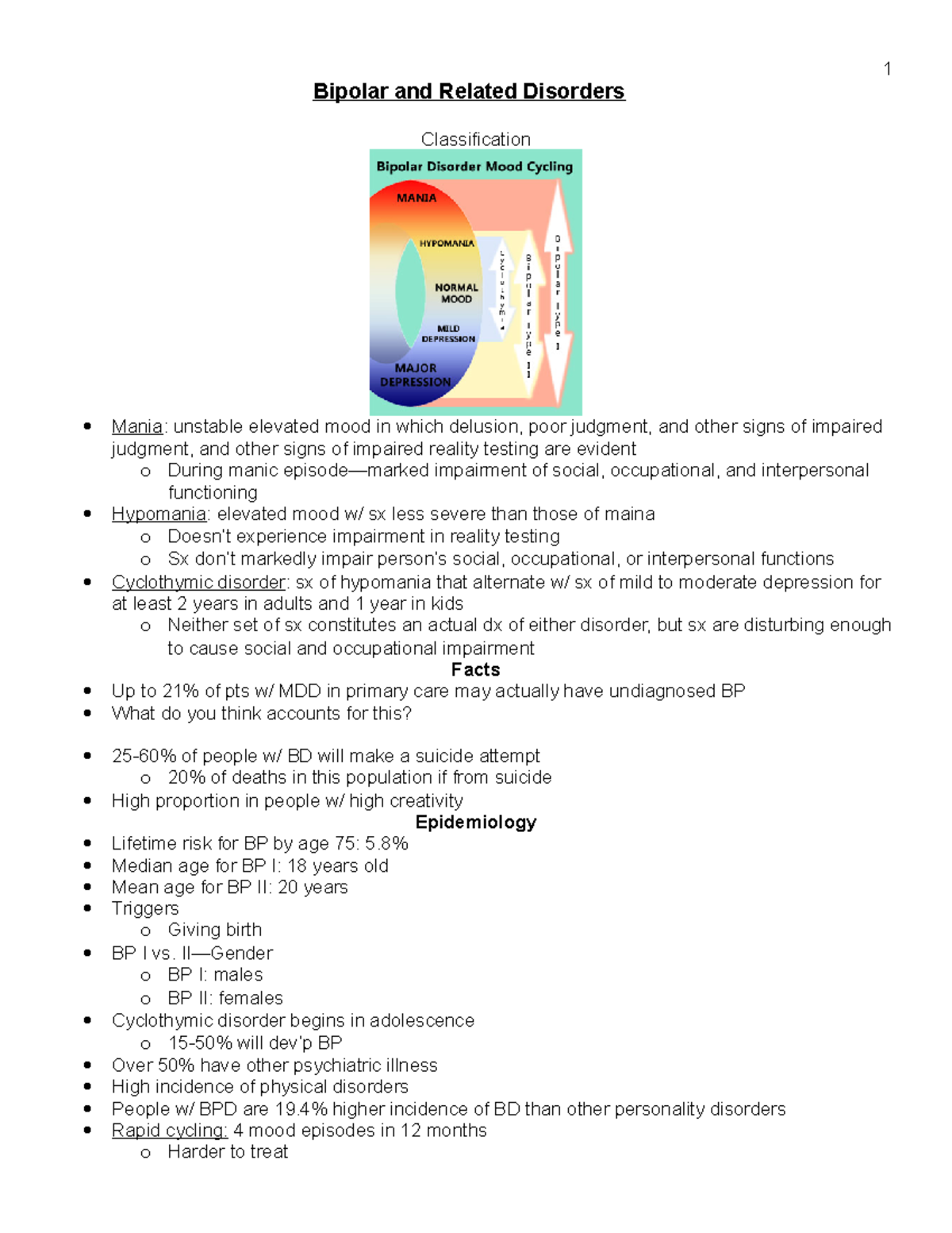 Bipolar And Related Disorders Notes - Bipolar And Related Disorders ...