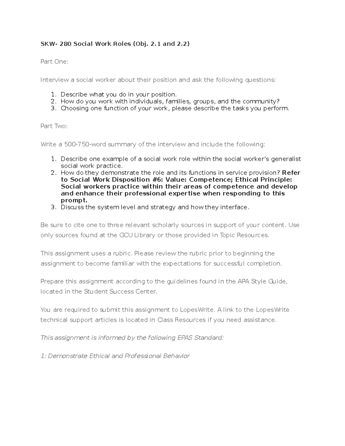 SKW- 280 Social Work Roles (Obj. 2.1 and 2 - SKW- 280 Social Work Roles ...