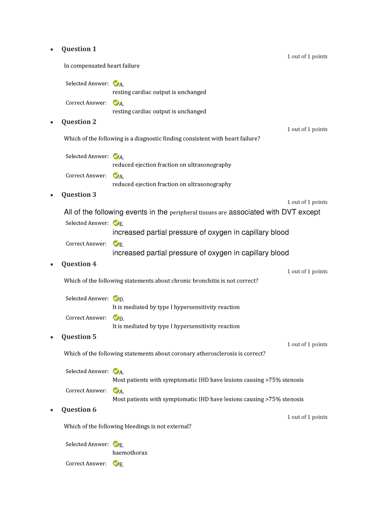 Quiz 1 Answers - • Question 1 1 Out Of 1 Points In Compensated Heart 