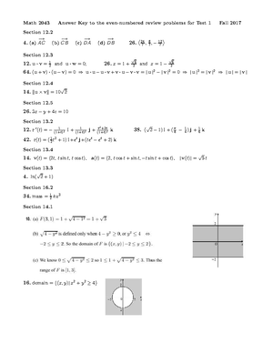 Math Answer Key Final-1 - Math 2043 Answer Key to the review problems ...