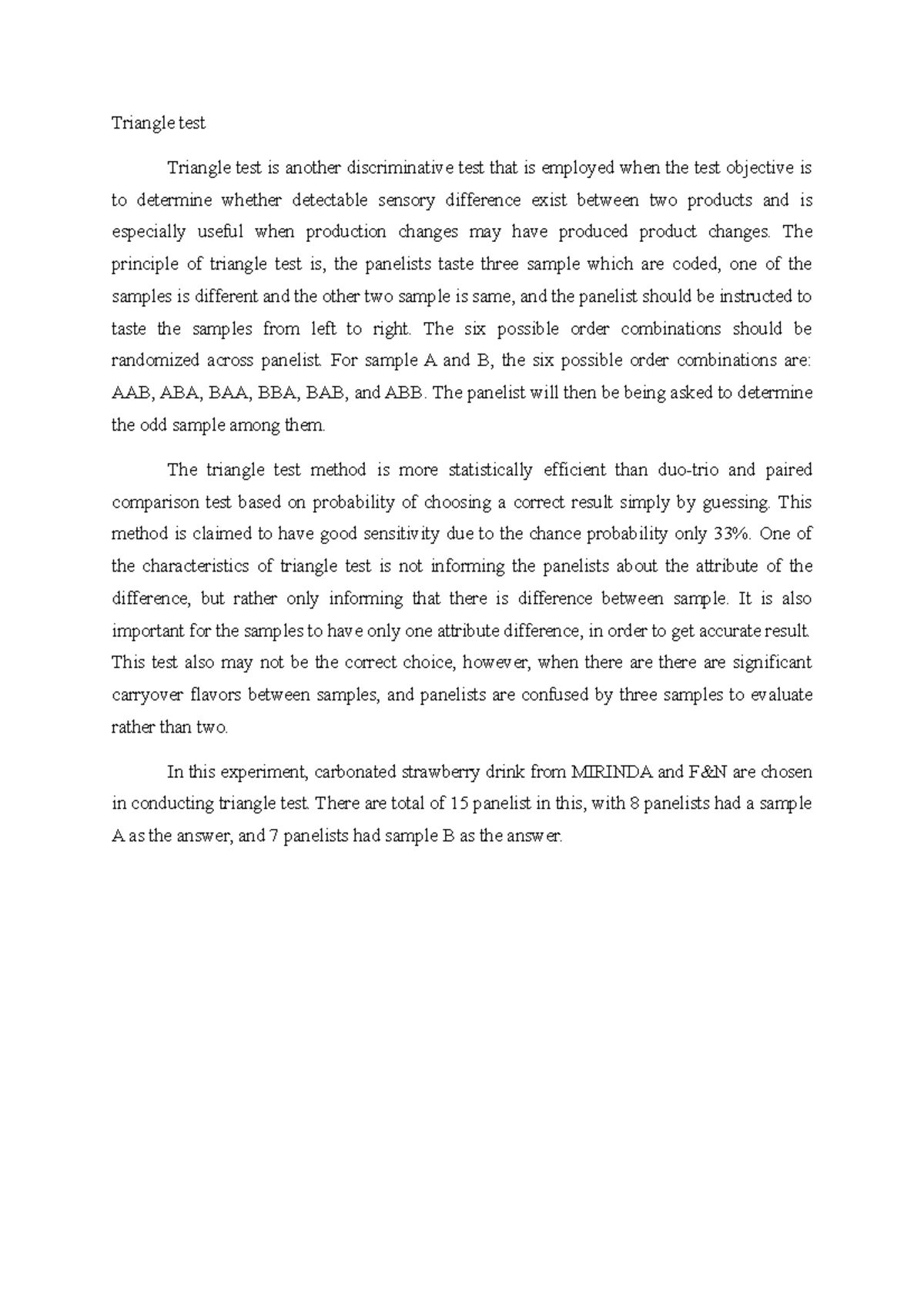 Intro triangle Food testing Triangle test Triangle test is another