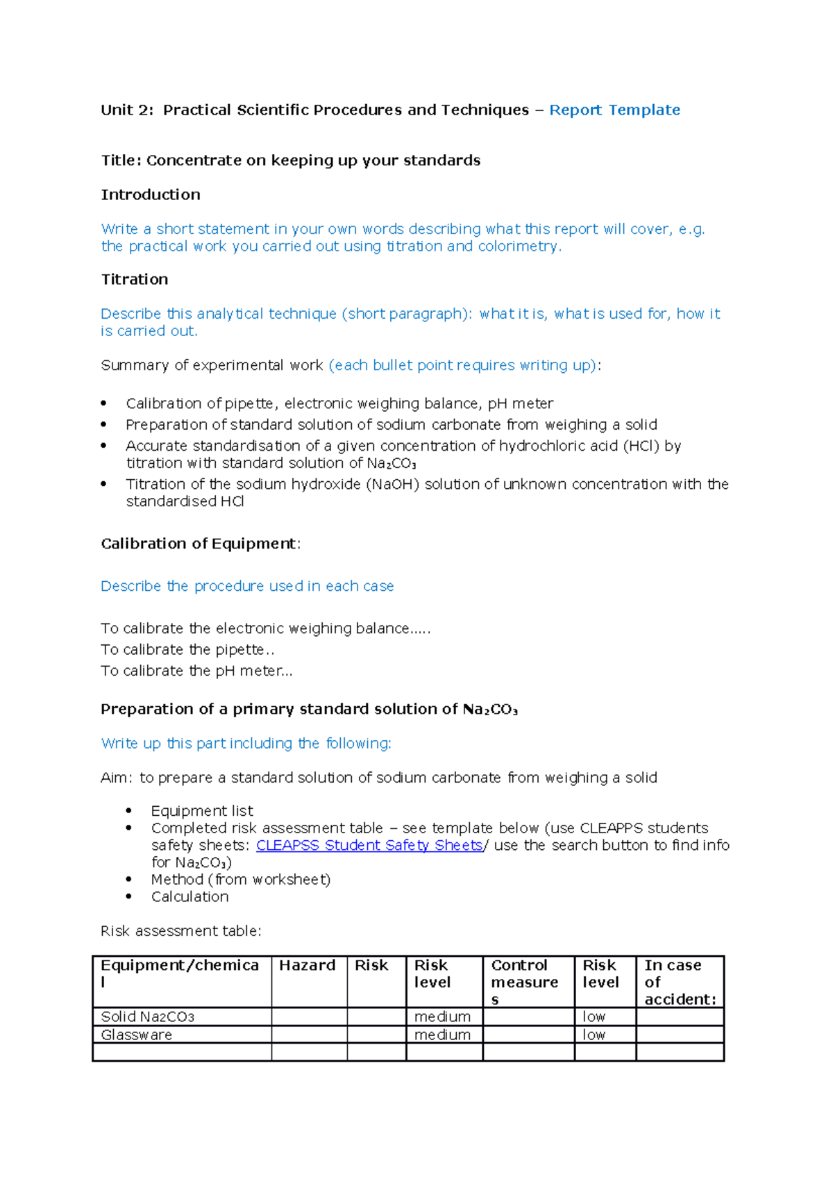 Unit 2 report template - applied scienece mateerials - Unit 2 ...