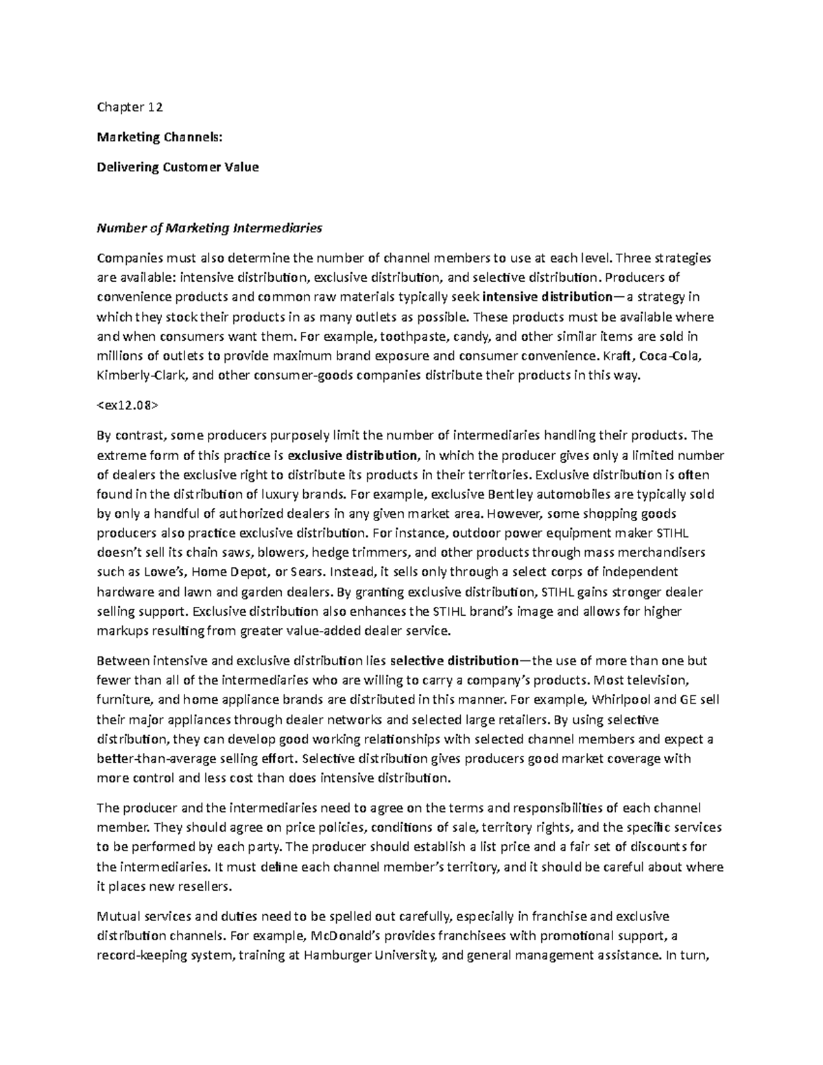 Chapter 12h - Lecture notes 12 - Chapter 12 Marketing Channels ...