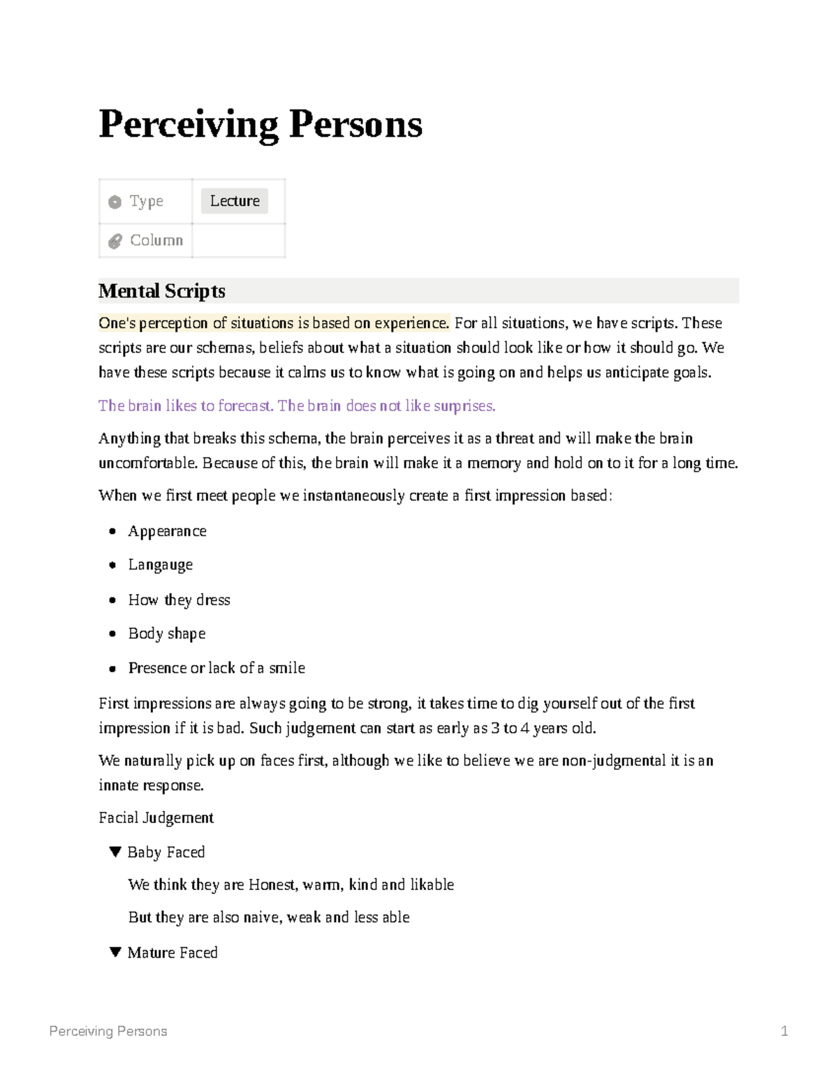 Perceiving Persons - Perceiving Persons Type Lecture Column Mental ...