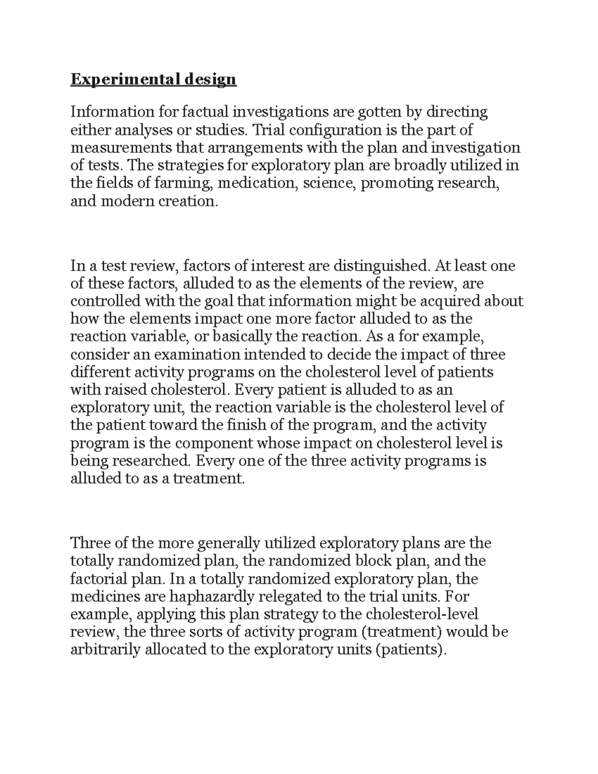 Experimental design - Experimental design Information for factual ...