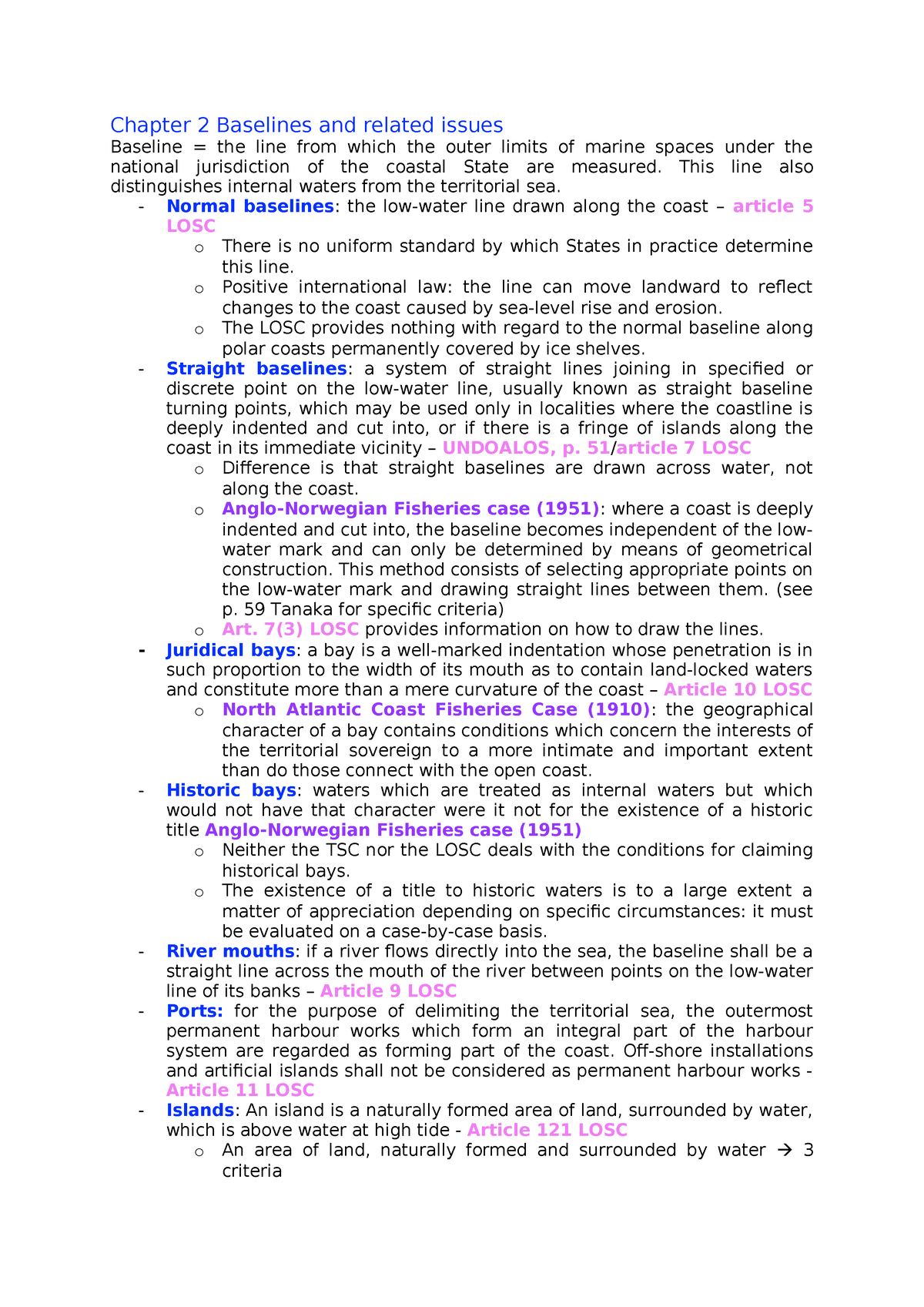 Tanaka Summary - Samenvatting Law of the Sea - Chapter 2 Baselines and  related issues Baseline = the - Studeersnel