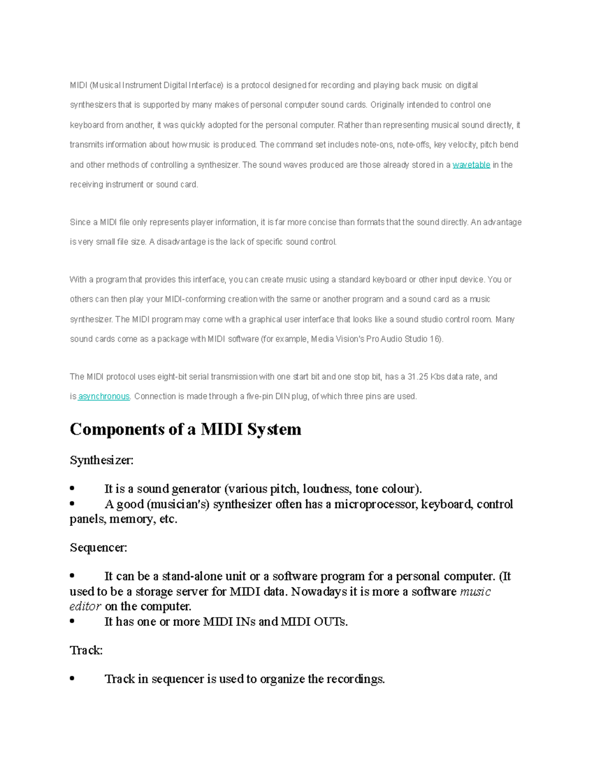 Unit1 dbms MIDI (Musical Instrument Digital Interface) is a