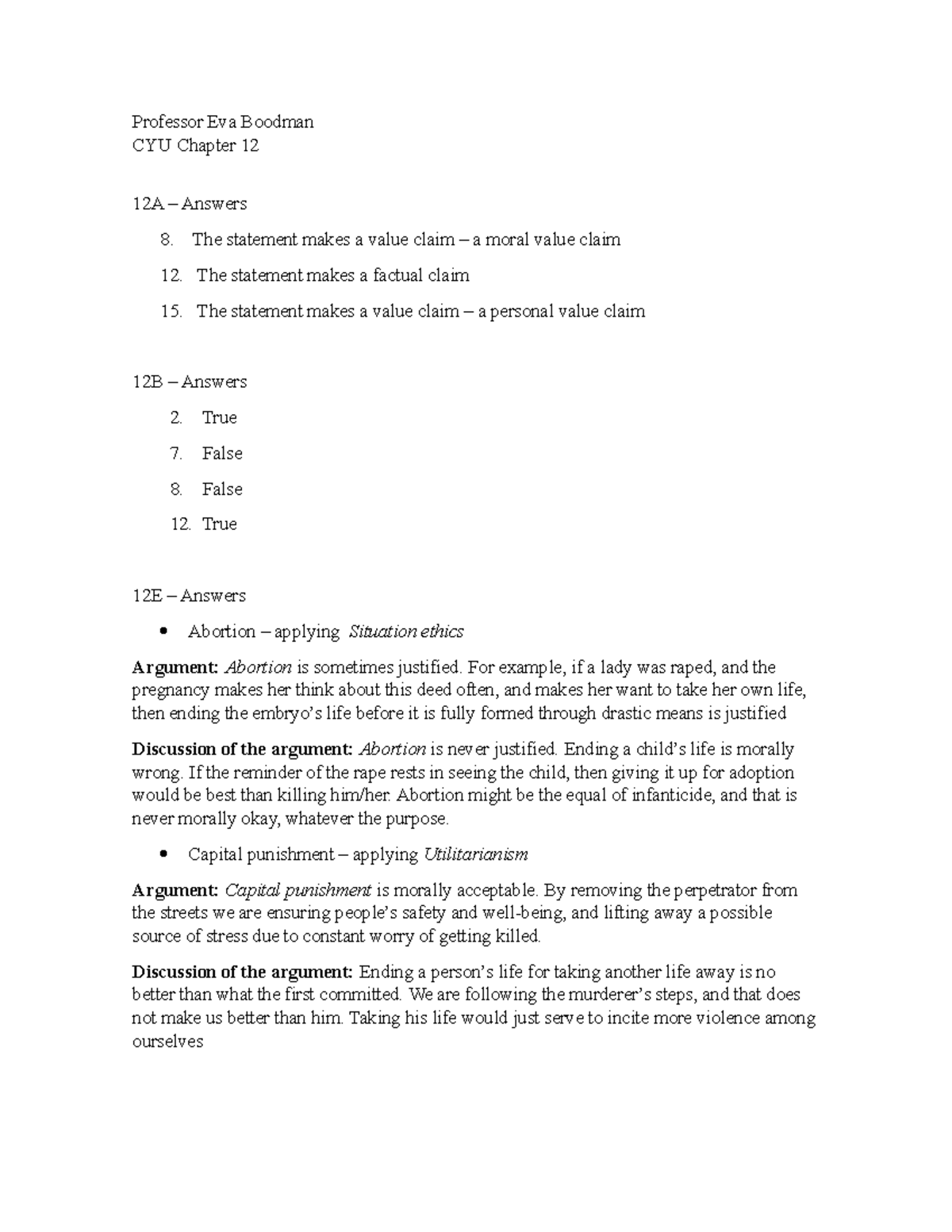 Week 5 - Analysis - Professor Eva Boodman CYU Chapter 12 12A Answers 8 ...