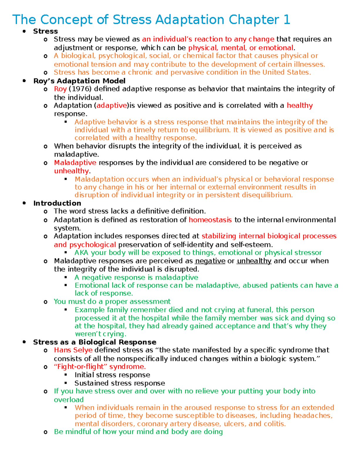 Psych Exam 1 WEEK 1 4 Update - The Concept of Stress Adaptation Chapter ...