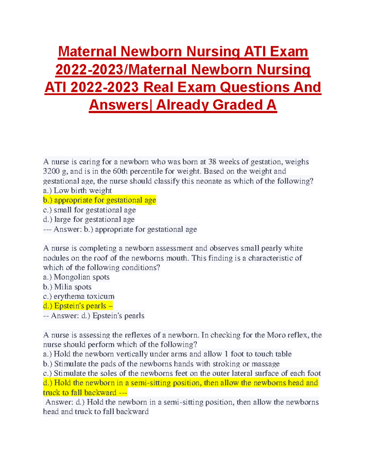 Maternal Newborn Nursing ATI Exam 2022 - Maternal Newborn Nursing ATI ...