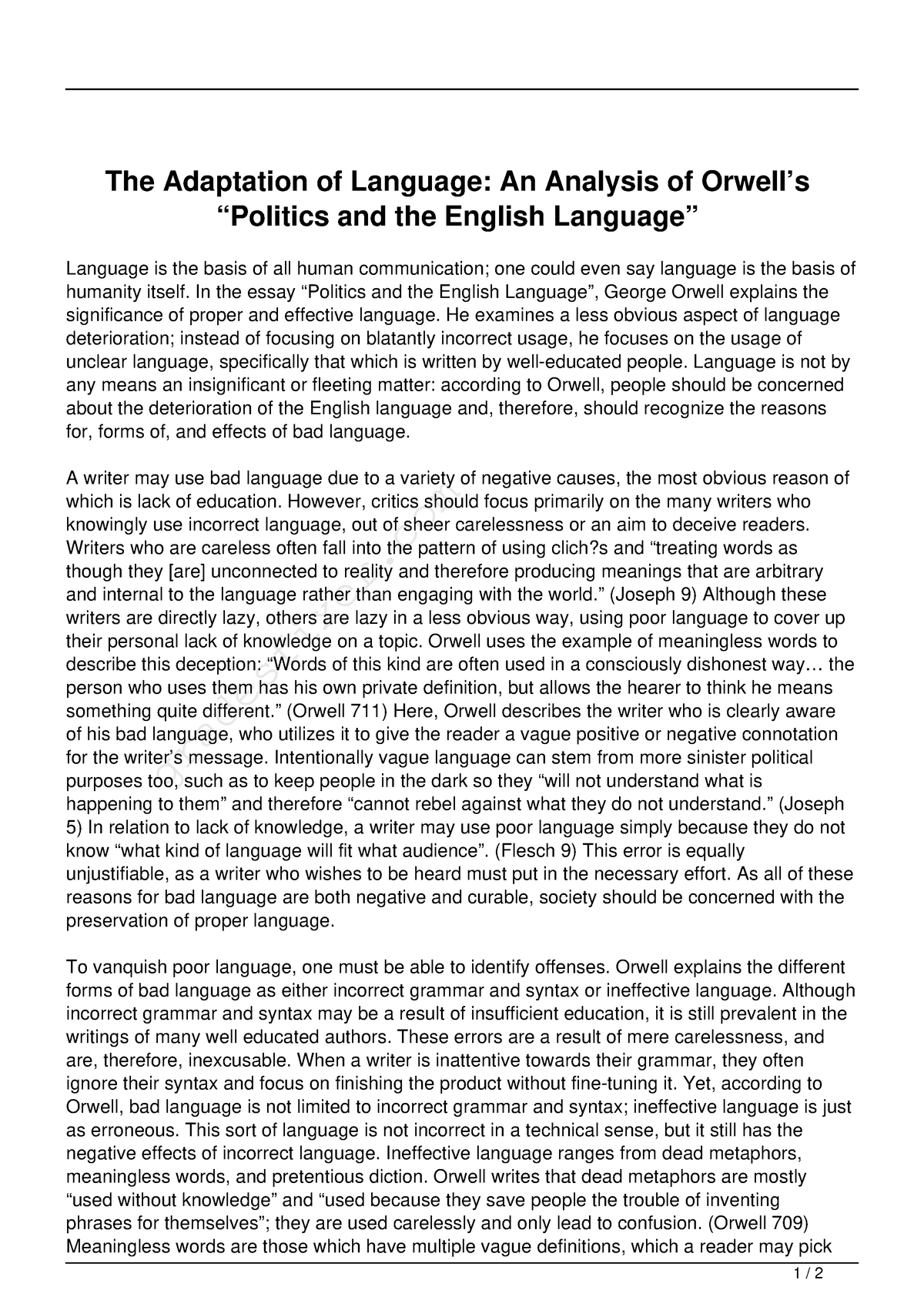 george orwell politics and the english language analysis
