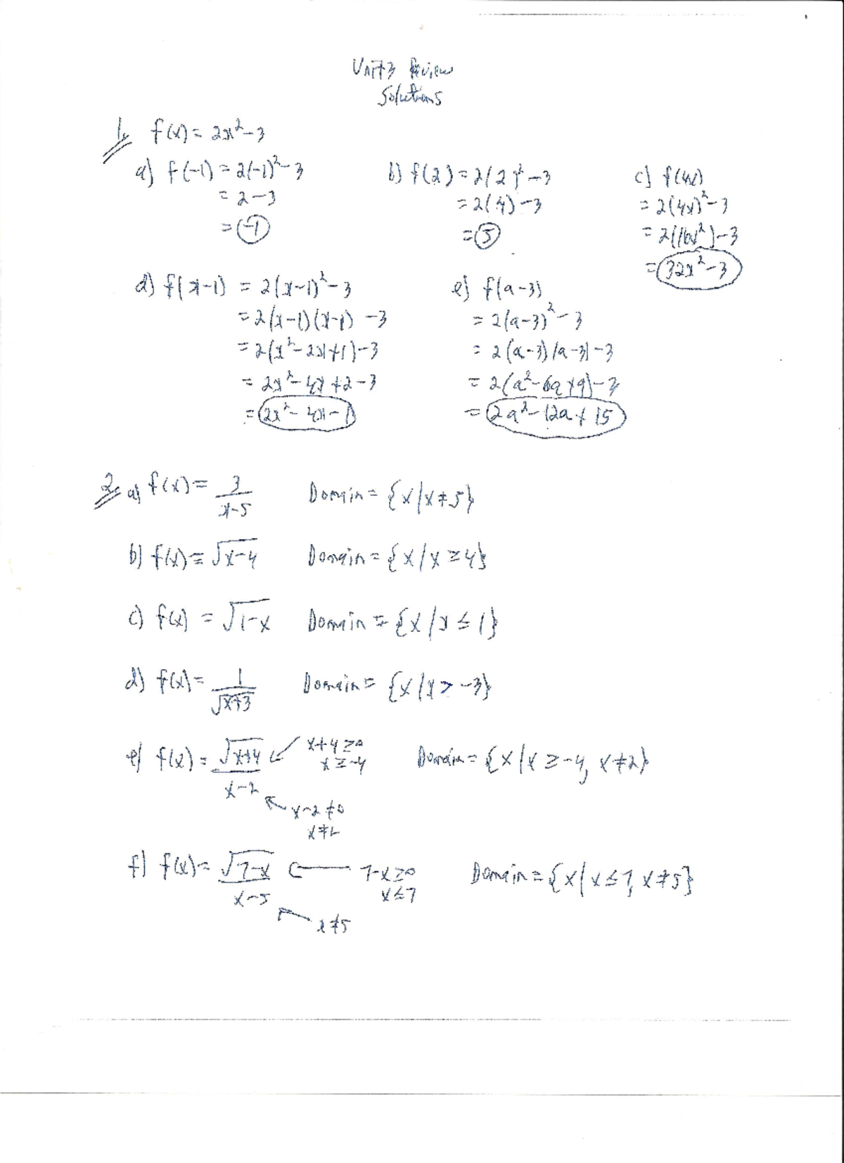 Unit 3 Functions - Answers - UAH‘?’ 939%) aﬁhﬁwg /f14k a» h§?bﬁ Ni)? M¥u)