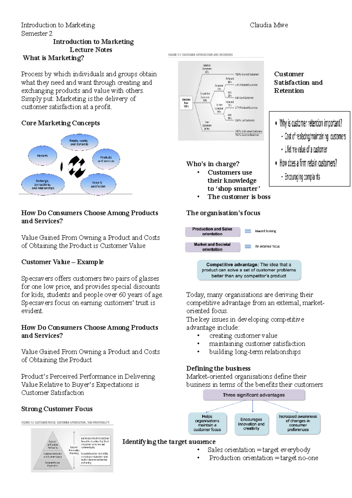 Marketing lecture notes - Semester 2 Introduction to Marketing Lecture ...
