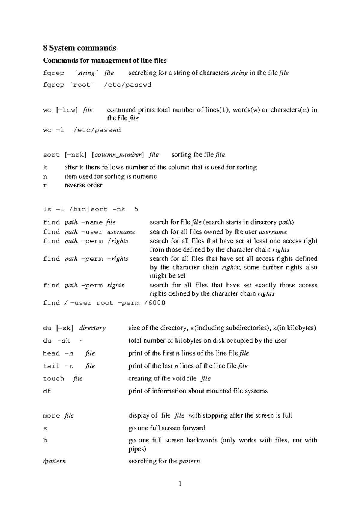 System commands de Unix, resumen comandos principales - 8 System ...