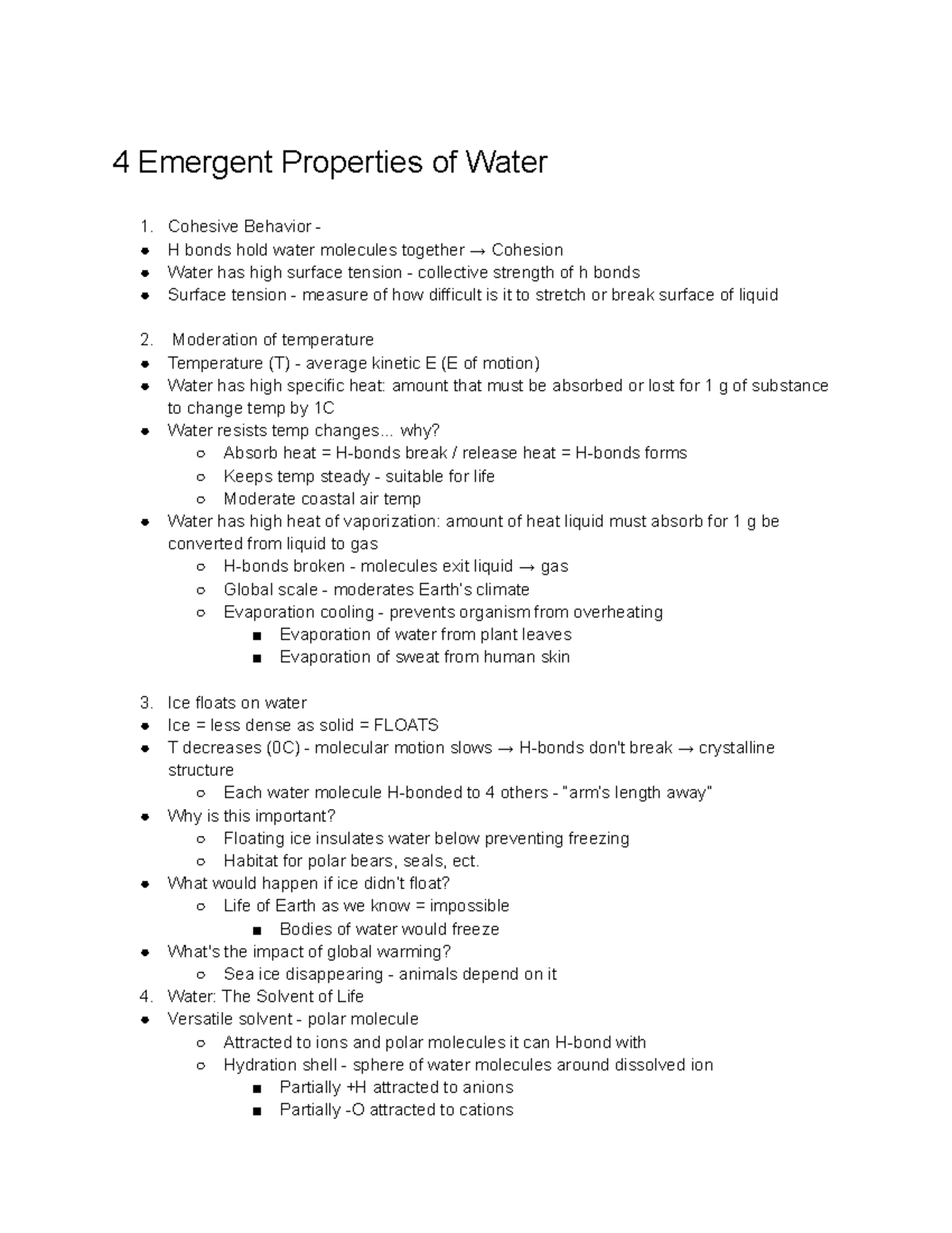 bio-notes-the-4-emergent-properties-of-water-explaining-what-they-are