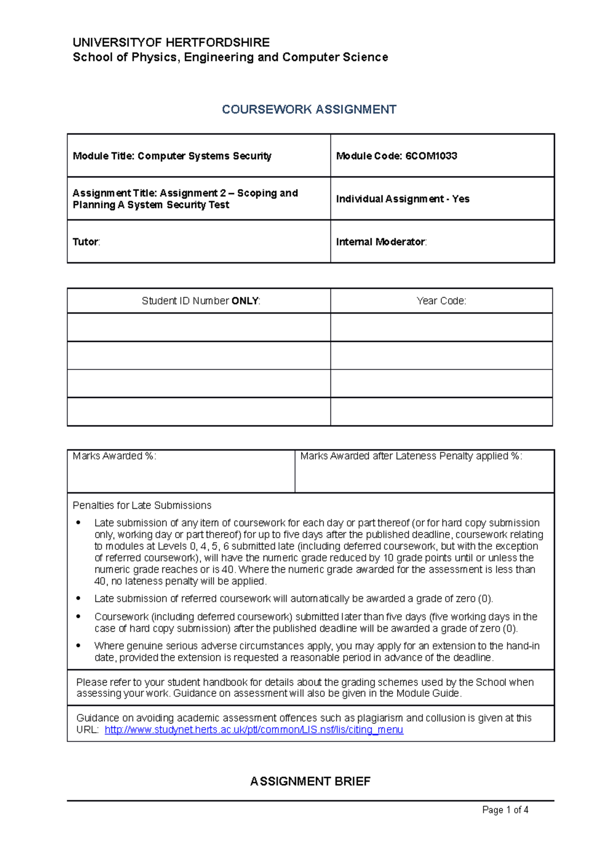 CSS -Assignment 2 Briefing Sheet - School of Physics, Engineering and ...