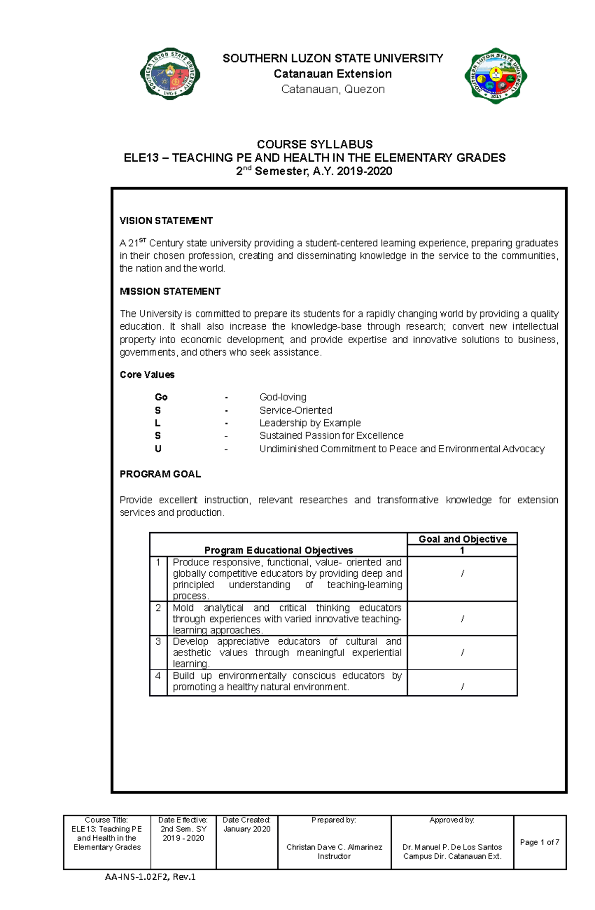 Ele13 - Module With Assessment Activities - Course Syllabus Ele13 