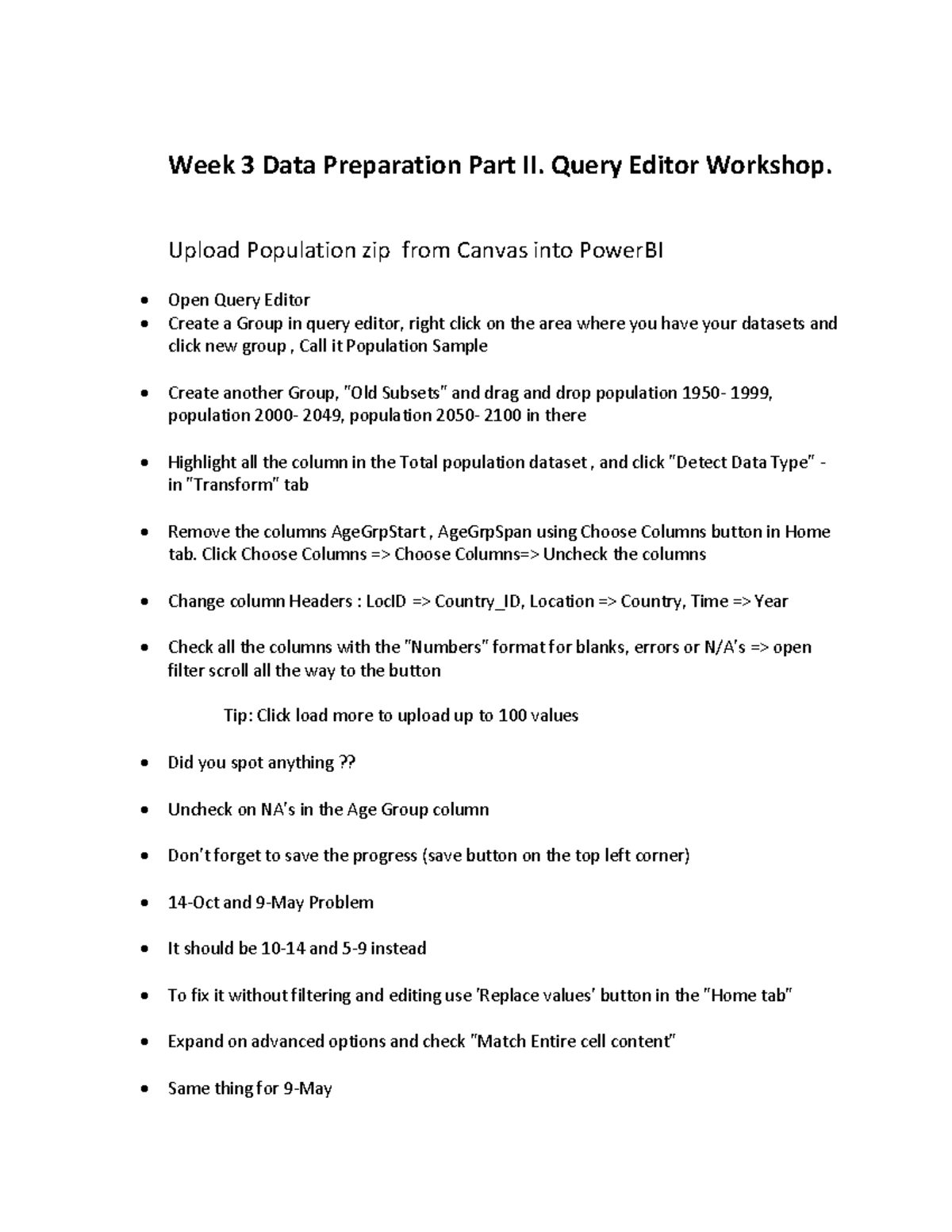 Week 3 Data Preparation Part II - Query Editor Workshop. Upload ...
