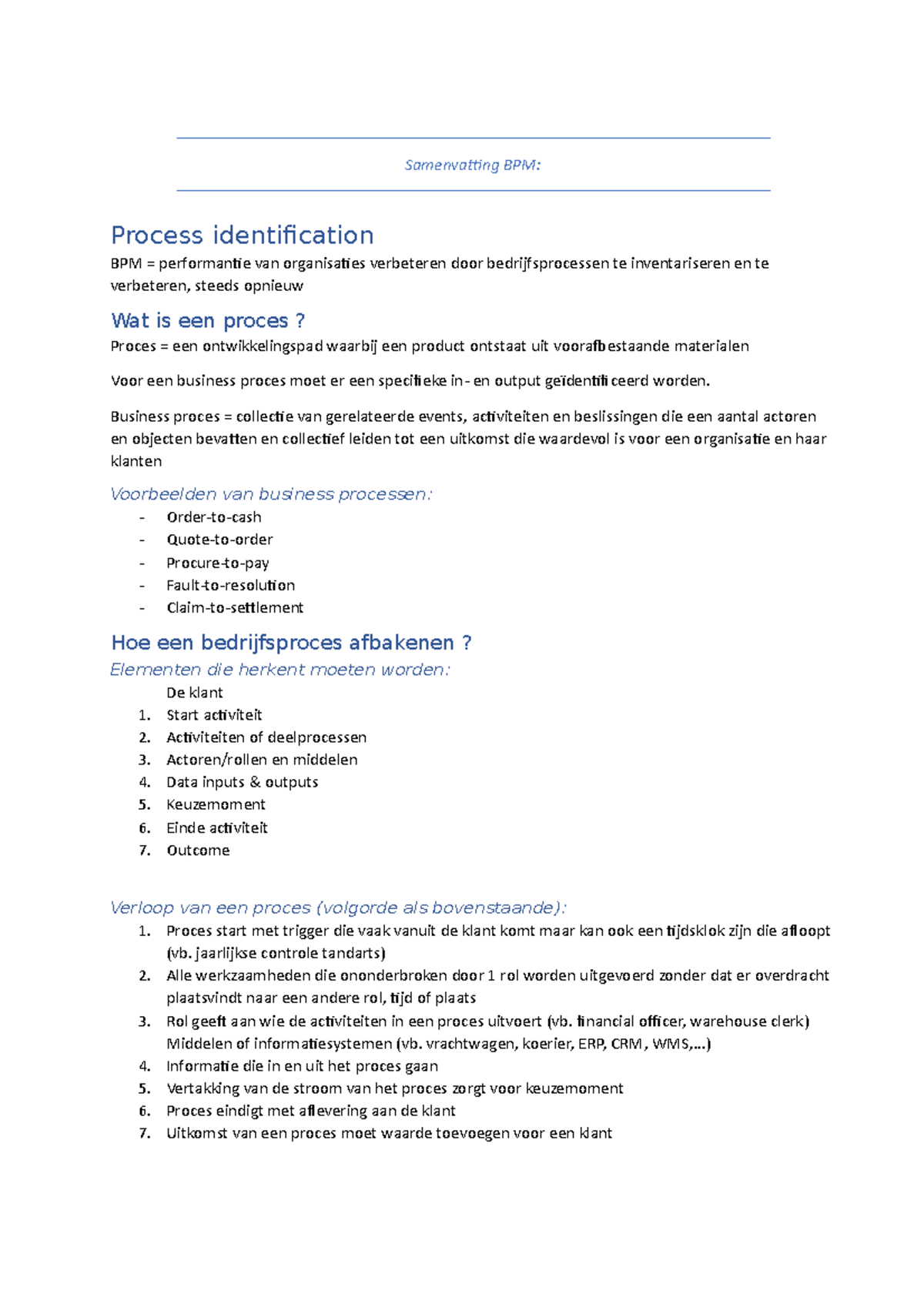 Samenvatting BPM - BPM 2de Jaar KMO-management. - Samenvatting BPM ...