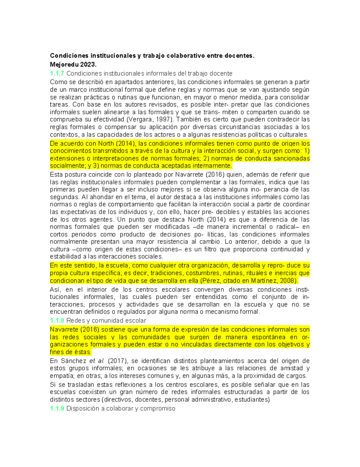 Condiciones institucionales y trabajo colaborativo entre docentes