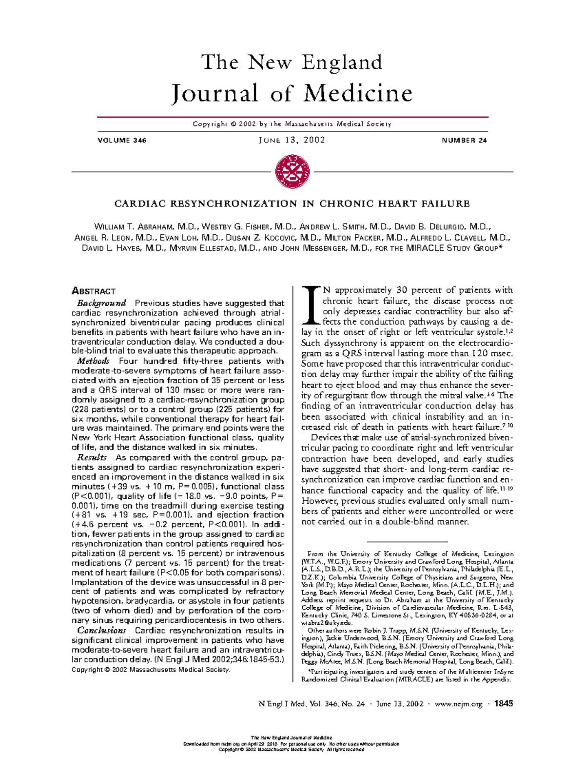 Cardiac Resynchronization IN Chronic Heart Failure - The New England ...