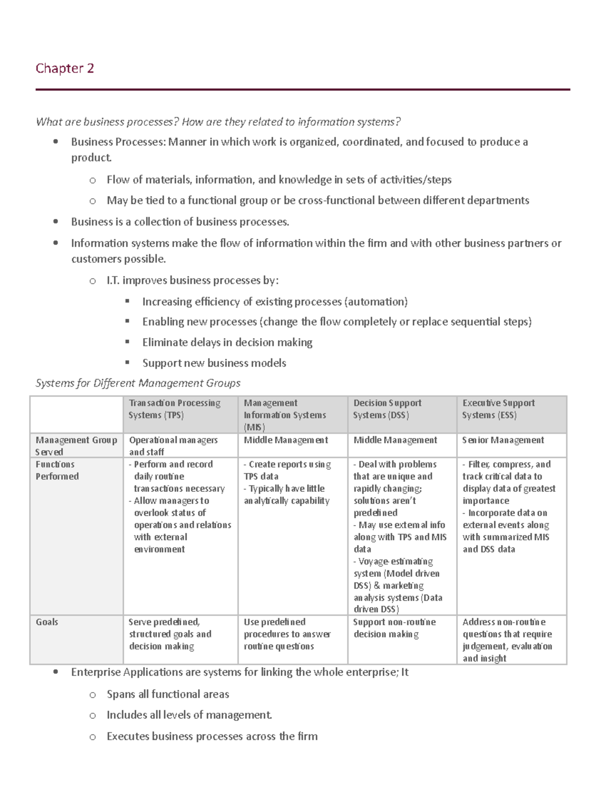 Midterm Study Guide - Chapter 2 What are business processes? How are ...