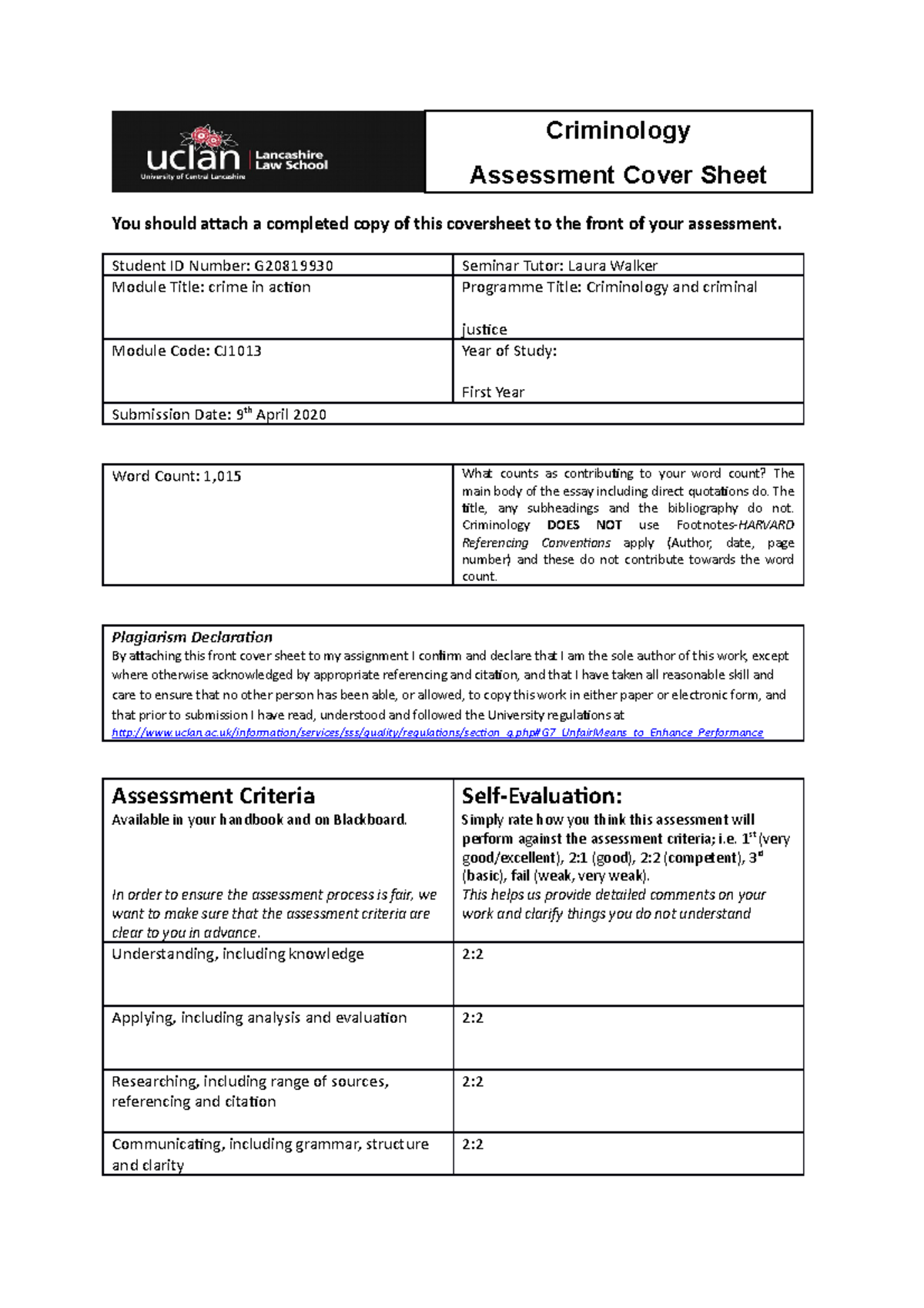 Crime In Action - Portfolio - You should attach a completed copy of ...