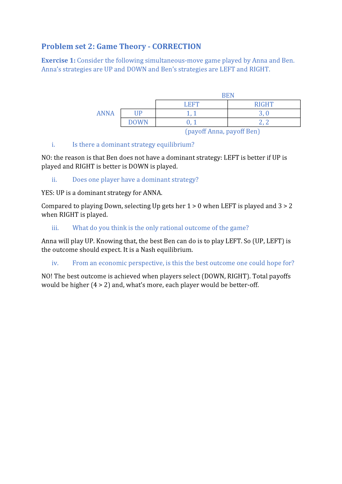 Problem Set GAME Theory Correction - Problem Set 2: Game Theory ...