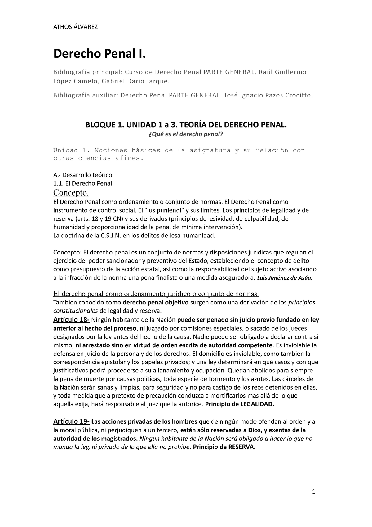 Derecho Penal I. Bloque 1 - Derecho Penal I. Bibliografía Principal ...