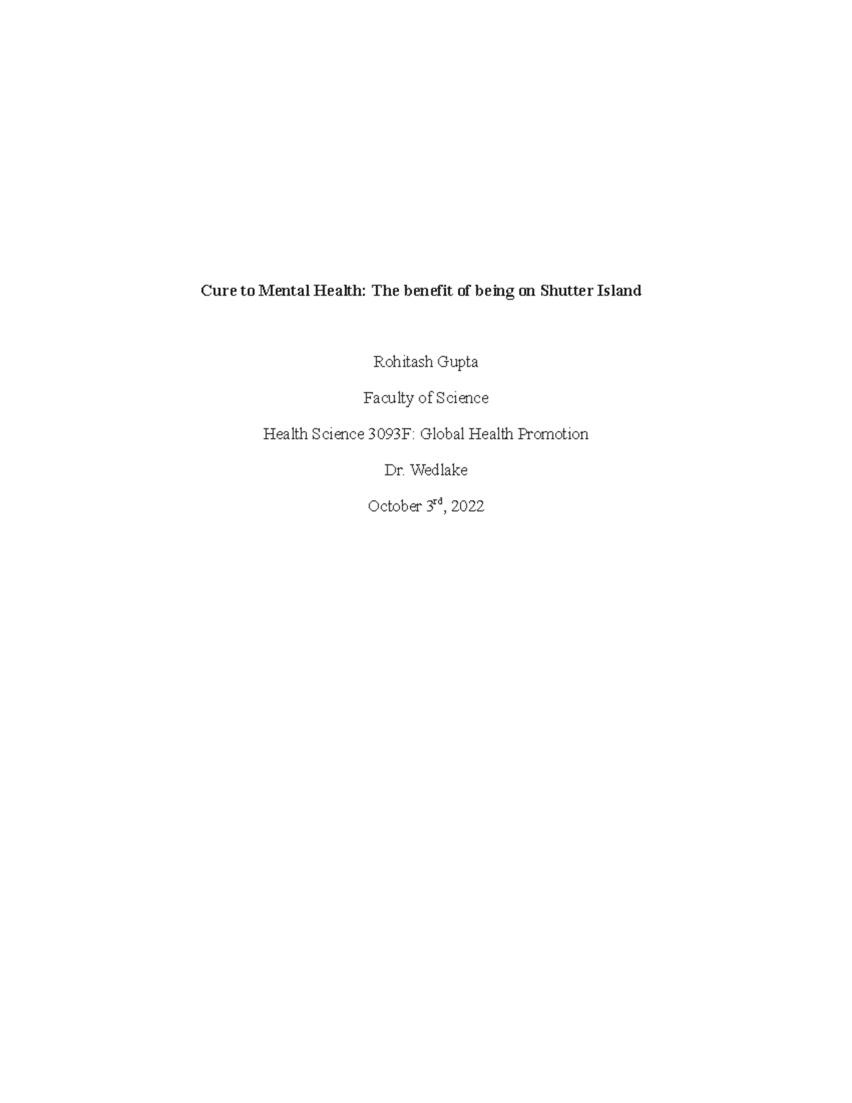 Shutter Island Analysis rgupt copy Cure to Mental Health The benefit