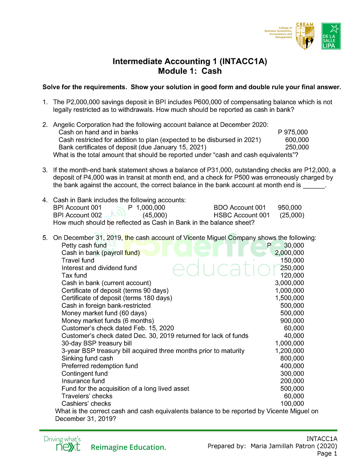 2021 Intacc 1A 1 - INTACC1A Prepared By: Maria Jamillah Patron (2020 ...