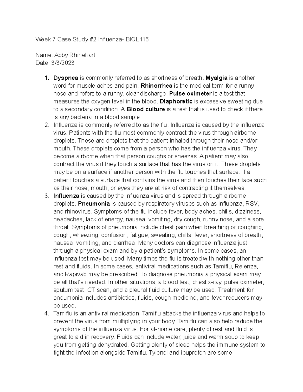 Week 7 2 medical case study Week 7 Case Study 2 Influenza BIOL