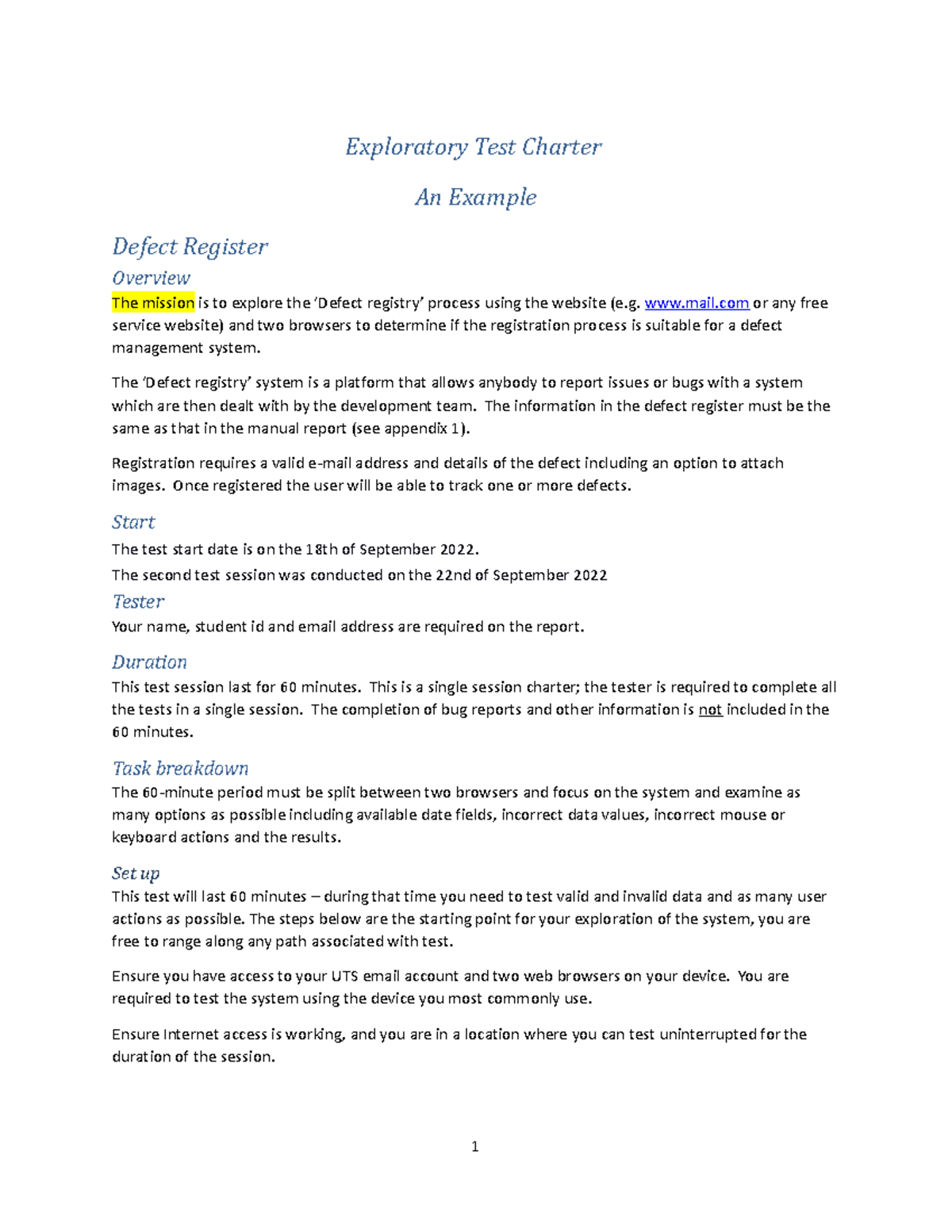 Exploratory Test Charter Example (with annotations) - Exploratory Test ...