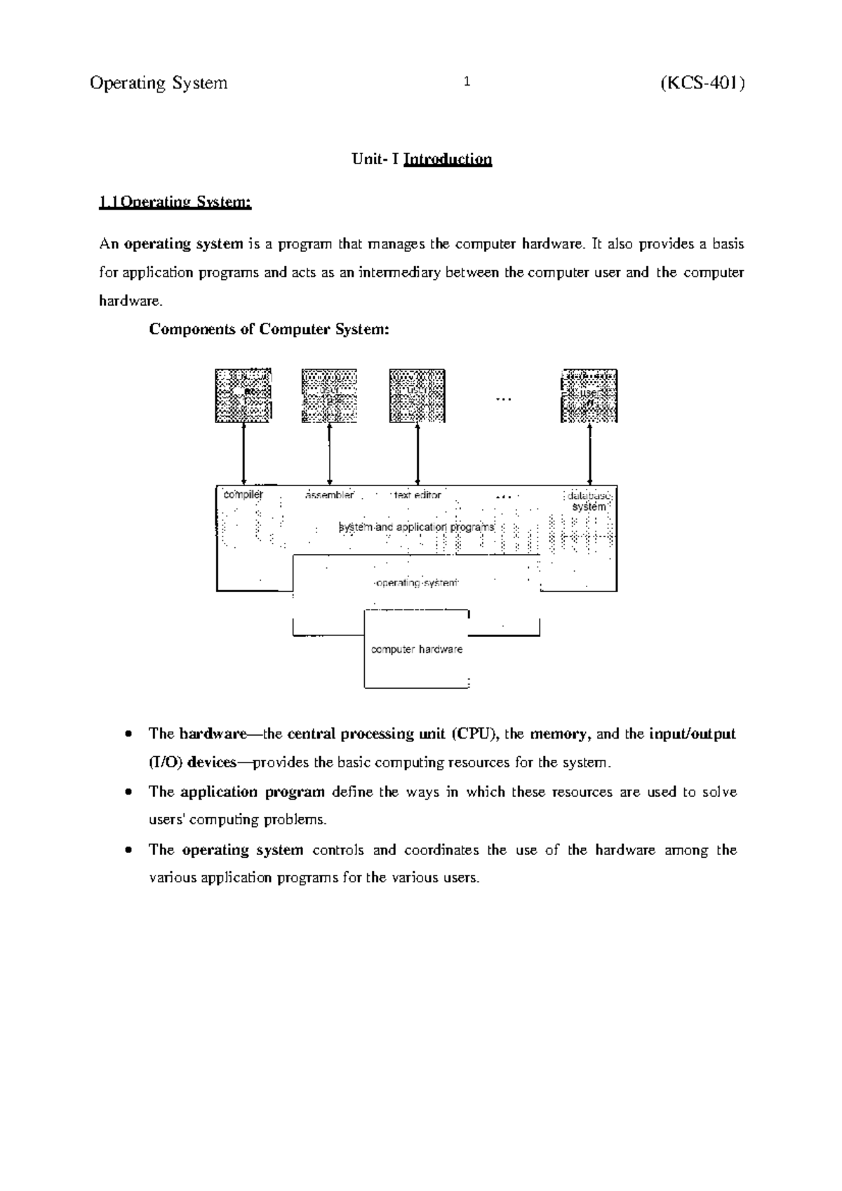 Unit i os - Class material - Unit- I Introduction 1 System: An ...