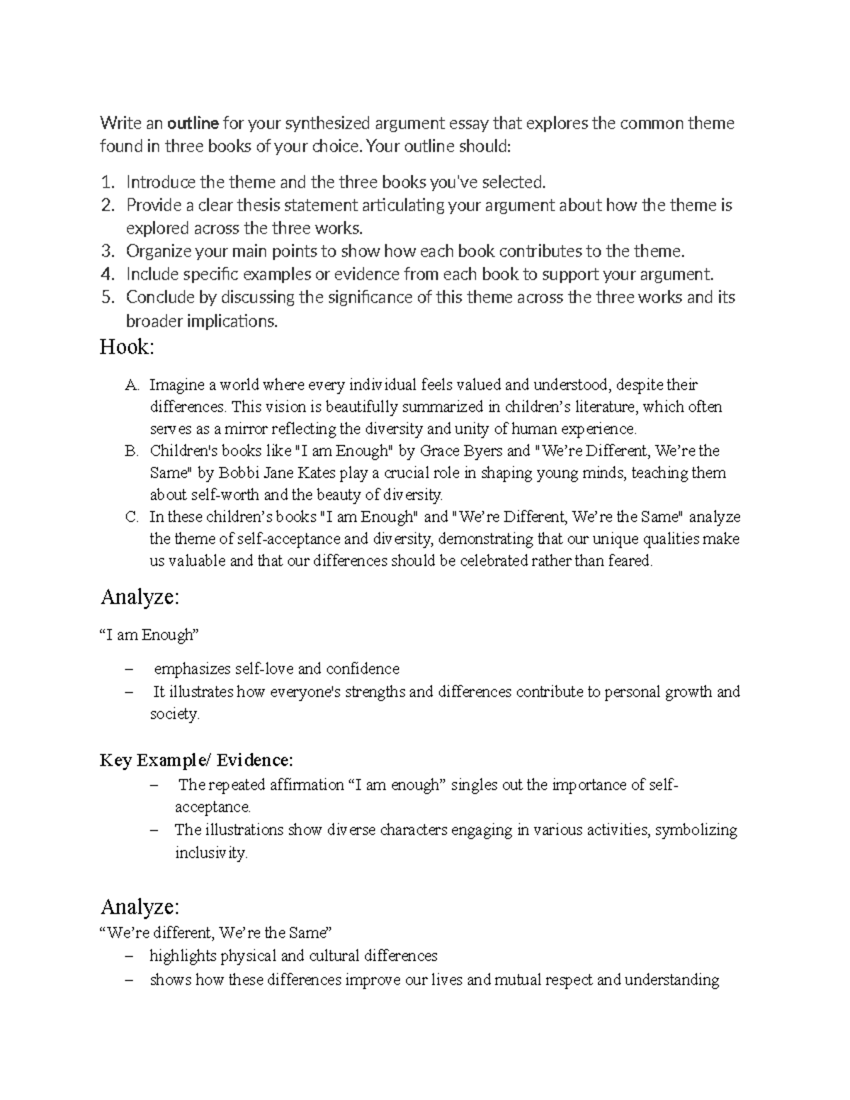 Journal assignment 4 - Outline Example - Write an outline for your ...
